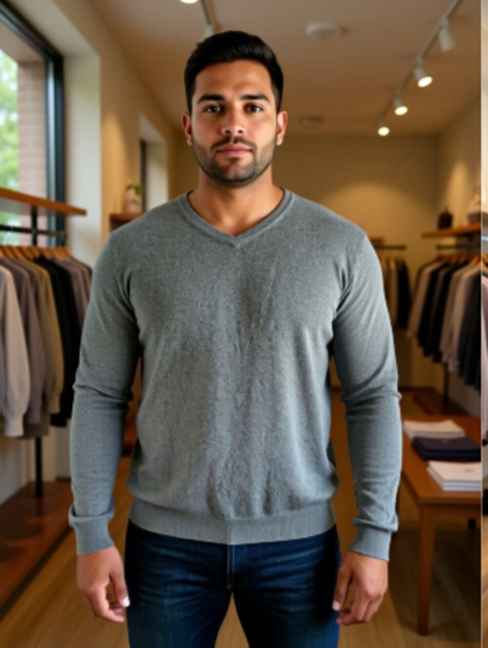 F.H. Foxcroft Mens XL Cotton Cashmere V Neck Sweater Gray